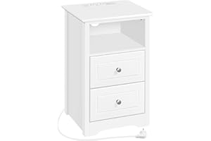 ‎YAHEETECH Yaheetech Nachttisch mit Steckdoese und USB-Aschlüssen Beistelltisch Holz 2 Schubladen Nachtschrank Boxspringbett Nachtkommode mit 1 offenes Fach Sofatisch für Wohnzimmer Schlafzimmer, Weiß