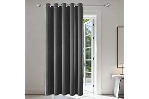 Joydeco Blackout Door Curtain 52x84 Inch Drop 1 Panel, 85% Light Blocking Single Dark Grey Eyelet Triple Weave Full Length Curtain for Window, Dressing Room, Built-in Wardrobe, Open Closet