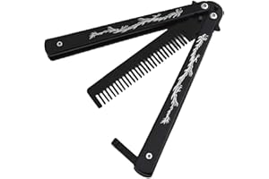 WAIBBU Peigne Ressort Practise Pliant Papillon Inox MéTal Poche Pliable D'EntraîNement Pour DéButants Outil D'Exercice De Formateur Cs / Hdd07 Noir