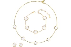 ZHITENG Fembladigt Klöversmyckenset, Justerbart Fembladigt Klöver Armband, Blommönstrad Kette, 3-deligt Set Lämpligt för Fru, Flickvän, Brud, Mamma, Dotter, Rostfritt stål, Ej tillämpligt
