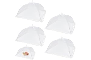 POPAPIE 4 Piezas Mosquitera Comida Desplegable 32 × 32 cm Cubierta de Malla Plegable Cubierta Protectora Alimentos Fresca para Tartas,Frutas,Frutas,Barbacoa,Fiesta,Buffet,Picnic,Blanco