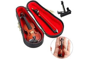 Esoes Hölzerne Violine Miniatur Musikinstrument Modell, Mini schöne künstliche Violine Puppenhaus Ornament Urlaub Zubehör Geschenk mit Unterstützung Stehen Bogen und schwarzen Fall (Violine)