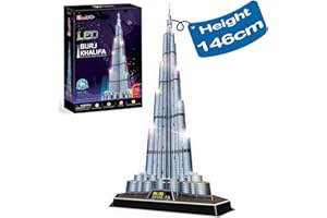 CubicFun Puzzle 3D Dubai Burj Khalifa 146cm Altura Arquitectura Kits de Modelo Edificio, Edición Nocturna con Luces Multicolores, 136 Piezas