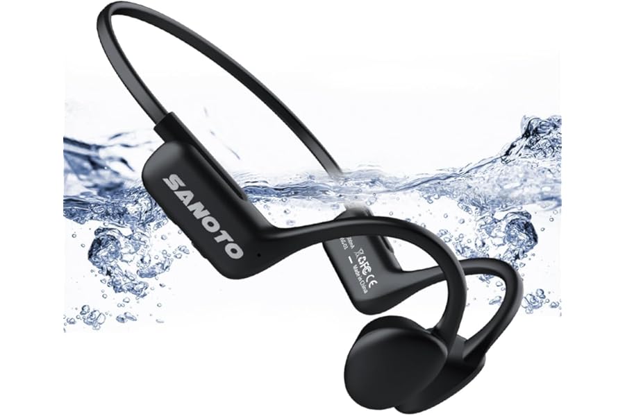 SANOTO Swimming headphones, Bone Conduction Headphones IPX8 Waterproof Swimming, Bluetooth 5.3 Bone Conduction Headphones, 16GB MP3, Random/Sequence Play, Auto Save