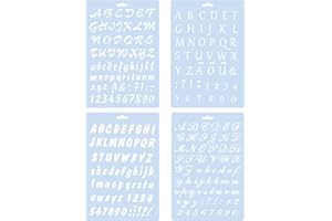 GURFZCYUOO 4PCS Stencils Letters Alphabet Painting Assorted Styles Number and Reusable Plastic Letters Stencils Letter Artistic Drafting Drawing Templates Stencil Set for Cake DIY Craft Journal Photo Album Scrap