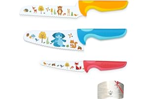 Kibbidea Kit Couteau Sécurité de Cuisine pour Enfants, vraie cuisine, Acier Inoxydable, 4 Pièces Couteaux Enfants pour Couper et Cuire des Fruits ou Légumes, Couteau enfants à Partir de 3 Ans