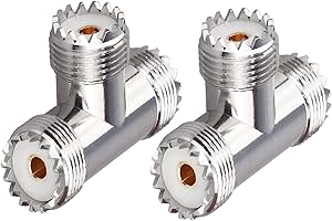 TUOLNK Triple Tee UHF Connector - Female to Dual UHF Female 3 Way Splitter Coax Adapter PL259 SO239 T Shape Adapter for Ham Radio CB Antenna 2 Pack