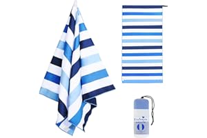 Exclusivo Mezcla Microfiber Quick Dry Beach Towel, Oversized Sand Free Beach Towel for Travel/Camping/Sports (Striped Blue, 88cm x 178cm - Super Absorbent, Compact and Lightweight