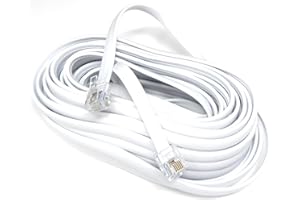 DRUT 10m FLAT RJ12 to RJ12 6P6C Cable Lead Plug to Plug RJ11 with 6 pin Wire 33ft White