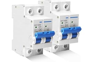 HOSPAOP 2 unidades de interruptores de separación CC sistema PV, 500 V 40 A, 2 pines, interruptor de protección solar para sistemas fotovoltaicos, interruptor de aire de protección de 35 mm, montaje en carril