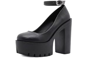 Ulalaza Mary Jane-skor för kvinnor, fina pumps, Lolita-skor, söta, plattform, gotiska, dubbel ankelrem, rund tå, tjock klack, uniform, perfekta för skolfest, affärer, arbete, dans, dejt, nattklubb