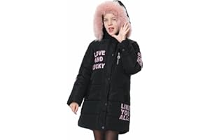 Willheoy Manteau Longe Enfant Fille Doudoune avec Capuche en Fourrure, Blouson d'hiver Epais Chaud