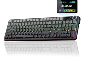 AULA F108 Pro Wireless Gaming Keyboard,Full Size Mechanical Keyboards with Display&Knob,2.4G/BT5.0/USB-C,Five Layers Filling,8000mAh,RGB,Creamy Sound,Hot Swappable Custom Keyboard (Grey)