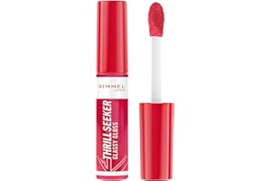 Rimmel Thrillseeker Glassy Gloss 350 Pink to the Berry, Hydrating Shine, Hyaluronic Acid, Anti-Oxidant Complex, Non-Sticky, Big Applicator, Healthy-Looking Lips, Delicious Scent, Vegan, Cruelty Free