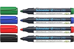 Schneider 129084 Zestaw Markerów do Tablic i Flipchartów, Wielokolorowy, 4 Sztuki