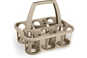 plastific 6 x Plastic Beer Garden Glass Collector Carrier Milk Bottle Holder beer Carrier with Handle Bottle Holder for Bar, Outdoor, Picnic, Party - Taupe