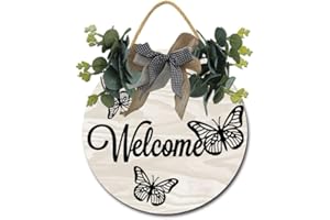 GEROCLONUP Cartello di benvenuto per porta d'ingresso, ghirlanda di legno rotonda rustica, cartello per interni ed esterni, decorazione per portico anteriore, regalo di inaugurazione della casa, 30 cm