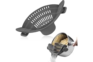LURNODY Colino a Scatto in Silicone, Scolapasta da Bordo Pentola, Colino Cucina, Accessorio da Cucina per Scolare Pasta, Carne, Verdura, Frutta In Pentole, Padelle E Ciotole (Grigio)