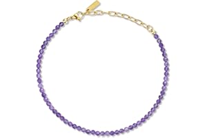 COAI Cavigliera da Donna con Perline Sfaccettate di Pietre Dure, Cavigliera in Pietra Naturale con Chiusura Regolabile da Donna