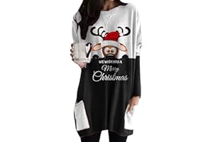 OMZIN Femme Noël Sweat-Shirt Manches Longues Pull De Noël avec Drôle De Tenue Imprimée Noël Pullover