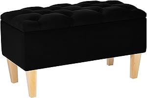 LORDLY Banco Almacenaje, Banqueta Tapizado BENAVENTE NAT 81x42cm negro Terciopelo, Puff Almancenaje, Reposapies, Taburete Acolchado de Almacenamiento con Tapa, Otomana para Entrada Salón Dormitorio max 300kg