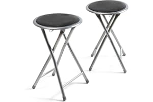 THE SECRET HOME - Taburetes Plegables de Aluminio - Silla de Metal y Asiento Acolchado - Ideal para Cocina, Terraza, Cámping, Oficina - Diámetro 30 x Alto 45 cm (2, Negro, Ø30x45 cm)