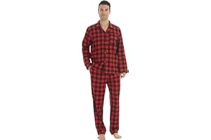 LANBAOSI Men's Pajama Sets Long Sleeve Checked Lounge Wear Set Flannel Pyjamas Plaid Top and Bottoms 2 Piece Winter Cotton Nightwear