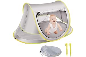 TOOTHBACE Tente de plage Pop Up, 0-3 ans - Tente de plage pour bébé - 42,9 x 25,5 x 19,6 pouces - Protection UV - Portable - Extra légère - Pour la famille, la plage, le camping