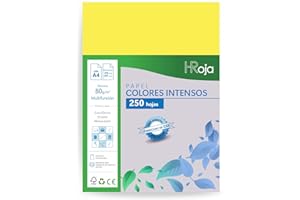 HRoja - Papel A4 Amarillo Intenso - 250 Hojas de 80 gr | Hecho en Europa | Folios Compatibles con Impresoras Inkjet y Láser - Ideal para Oficina, Manualidades y Uso Diario