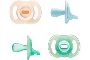 Tommee Tippee Sucette Ultra-légère Toujours en Place Jour & Nuit, 0-6 Mois, Lot de 4, Tétine Orthodontique, Conception Monobloc en Silicone, Effet Peau Douce, 2 Sucette Brille Dans Le Noir