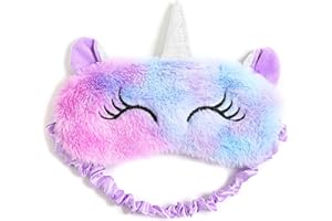 KHYYQUA Antifaz para Dormir Felpa, Antifaz de viaje para dormir, Antifaz Dormir Unicornio Violeta Suave Mascara para Dormir Animal,Visera Transpirable de Viaje,para Viajar Siesta Niños Niña Mujer