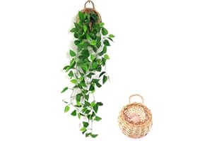 ANZOME Plantas Artificiales Colgantes, 3.5 pies de Hiedra Vid Hojas Falsas Verde Cadena para Interior al Aire Libre Pared hogar habitación jardín Boda Guirnalda decoración (Cesta incluida)