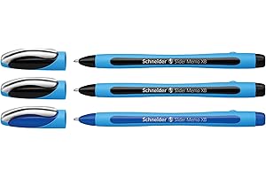 ‎SCHNEIDER Schneider Kugelschreiber Slider Memo XB (extrabreit, Made in Germany) 3er Etui, 2x schwarz/1x blau