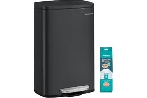 SONGMICS Kökskorg 13 gallon (50 L), pedalpapperskorg, mjuk stängning, tramppedal, stål, innerhink, svart LTB050B02