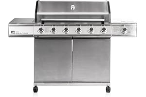Fire Mountain 6 Burner Premier Plus Gas BBQ - Stainless Steel Burners, Side Burner and Rotisserie, Large Grill/Griddle, Includes Protective Cover, Barbecue, Perfect for Garden Parties