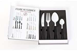 E.I.I. Set di posate in 100% ceramica per 1 persona, con coltello, forchetta, cucchiaio, cucchiaino, No Nichel, nessun metallo aggiunto, Colore bianco/nero, anallergici