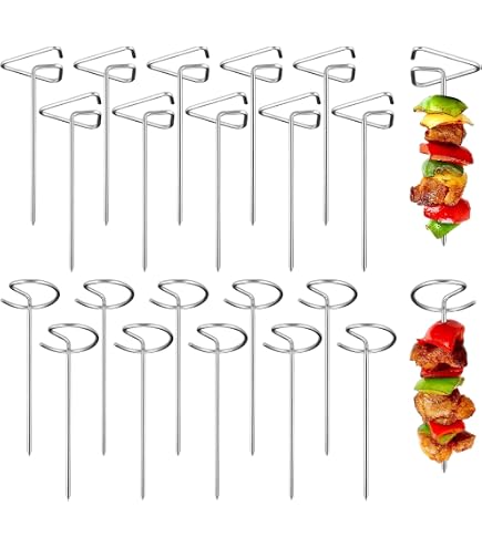 25 Brochettes En Acier Inox 24,5 Cm - Piques à Brochettes BBQ Réutilisables - Parfaites Pour Viande, Légumes, Guimauves & Poisson