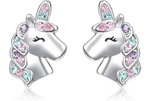 LICHUANUK Boucles d'oreilles licorne pour fille en argent sterling, cadeaux d'anniversaire pour filles, bijoux licorne, cadeaux d'anniversaire pour filles, argent