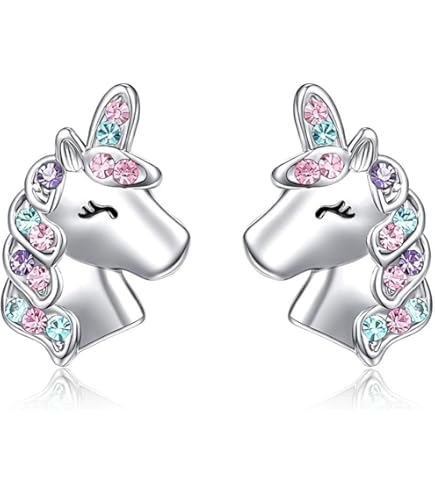 Orecchini Zirconia Arrebol Orecchini Unicorno Arrebol - Argento 925, Zirconia, Anallergici Per Bambine Orecchini Anallergici Bambine