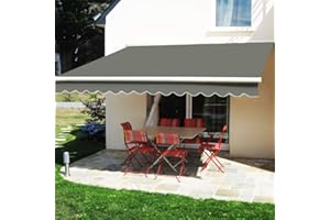 NAIMP DIY Manual Patio Awning, Retractable Gazebo Outdoor Canopy, Garden Sun Shade Shelter Canopy Gazebo with Hand Crank, Anti-UV and Waterproof Retractable Manual Awning (Grey, 3m x 2.5m)