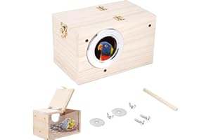 Dulynva Nichoir Oiseaux Design Transparent Bois Massif 12x12x19,5cm Boîte Élevage Reproduction pour Perruches Perroquets Lovebirds Volière Nid Naturel