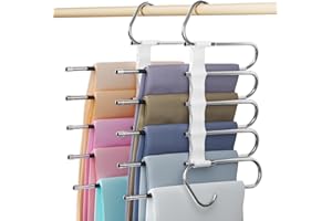 DAMITA Perchas Pantalones Percha Multiple Ahorra Espacio Antideslizantes Plegables 2 Piezas 5 en 1 Blanco De Acero Inoxidable Extensible para Pantalones Bufandas Vaqueros Ropa Perchero Vertikaler
