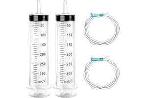 HXC Duża strzykawka, 2 sztuki, 350 ml, z wężem, do wielokrotnego użytku, plastikowa strzykawka o dużej pojemności, do zastosowań przemysłowych, do laboratorium, oleju silnikowego, płynu chłodzącego