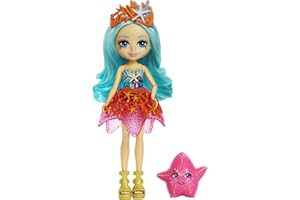 Enchantimals Royaume de l’océan mini-poupée Starla Étoile de mer avec jupe amovible et accessoires, et mini-figurine Beamy, jouet pour enfant, HCF69