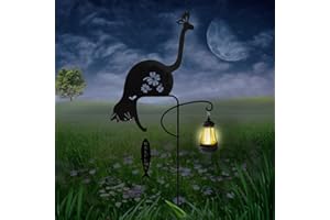YZYOE Solar powered black cat fishing light, Garden decorative iron art cute cat fishing ground light, Wireless dusk to dawn LED landscape lamp waterproof.