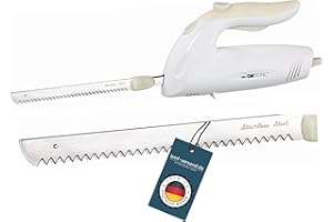 bmf-versand® Cuchillo eléctrico para carne y pan con doble hoja de acero inoxidable, incluye paño de cuidado, cuchillo electrónico, potente motor de 150 W, silencioso, apto para lavavajillas,