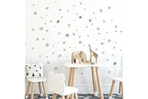 Little Deco Wandtattoo Tupfen für Babyzimmer 92 Stück Kreise Wandsticker Kinderzimmer Punkte in Grau Beige Blau Set Wandaufkleber Dots DL925-20