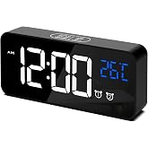 CHEREEKI Digital Alarm Clock, Alarm Clock Dual Digital Alarm Clock with Temperature, 4 Adjustable Brightness Snooze Function,