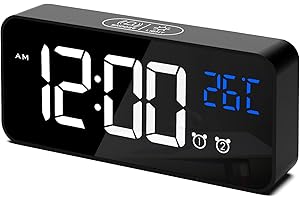 CHEREEKI Réveil Numérique, Horloge Numérique LED Reveil Matin Digital avec Température/Snooze/2 Alarme/12/24 Heure/Port de Recharge USB/10 Musiques