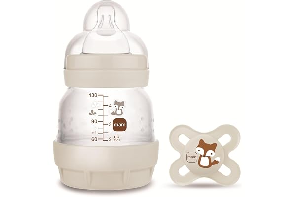 MAM - Biberon Anti-Colic + tétine Start A112 Innovant - Système Anti-Colic breveté avec tétine 0 de Silicone SkinSoft TM Ultra Doux pour bébé à partir de 0 mois, 130 ml, neutre,1 pièce